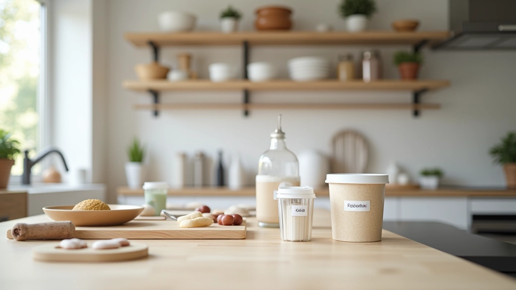 Organized household kitchen with labeled containers and systems